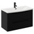 Napoli Matt Black 800mm Wall Mounted Vanity Unit with 1 Tap Hole Curved Basin and 2 Drawers with Matt Black Handles Left Hand View