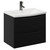 Napoli Matt Black 600mm Wall Mounted Vanity Unit with 1 Tap Hole Curved Basin and 2 Drawers with Gunmetal Grey Handles Left Hand View