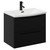 Napoli Matt Black 600mm Wall Mounted Vanity Unit with 1 Tap Hole Curved Basin and 2 Drawers with Matt Black Handles Left Hand View