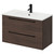 Napoli Brown Oak 800mm Wall Mounted Vanity Unit with 1 Tap Hole Minimalist Basin and 2 Drawers with Matt Black Handles Right Hand View