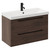 Napoli Brown Oak 800mm Wall Mounted Vanity Unit with 1 Tap Hole Slim Edge Basin and 2 Drawers with Matt Black Handles Left Hand View