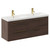 Napoli Brown Oak 1200mm Wall Mounted Vanity Unit with Ceramic Double Basin and 4 Drawers with Brushed Brass Handles Left Hand View