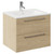 Napoli Light Oak 600mm Wall Mounted Vanity Unit with 1 Tap Hole Minimalist Basin and 2 Drawers with Chrome Handles Left Hand View