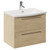 Napoli Light Oak 600mm Wall Mounted Vanity Unit with 1 Tap Hole Curved Basin and 2 Drawers with Polished Chrome Handles Left Hand View