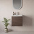 Napoli 390 Brown Oak 500mm Wall Mounted Single Drawer Vanity Unit with Arc Basin Lifestyle Image thumbnail
