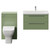 Napoli 390 Olive Green 1300mm Wall Mounted 2 Drawer Vanity Unit and Toilet Suite with Glide Basin Front View thumbnail