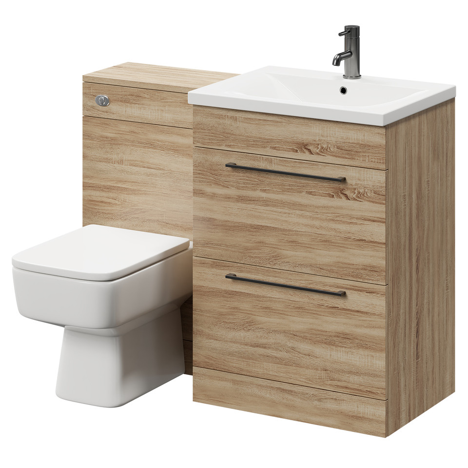 Napoli Tobacco Oak 1100mm Vanity Unit Toilet Suite with 1 Tap Hole