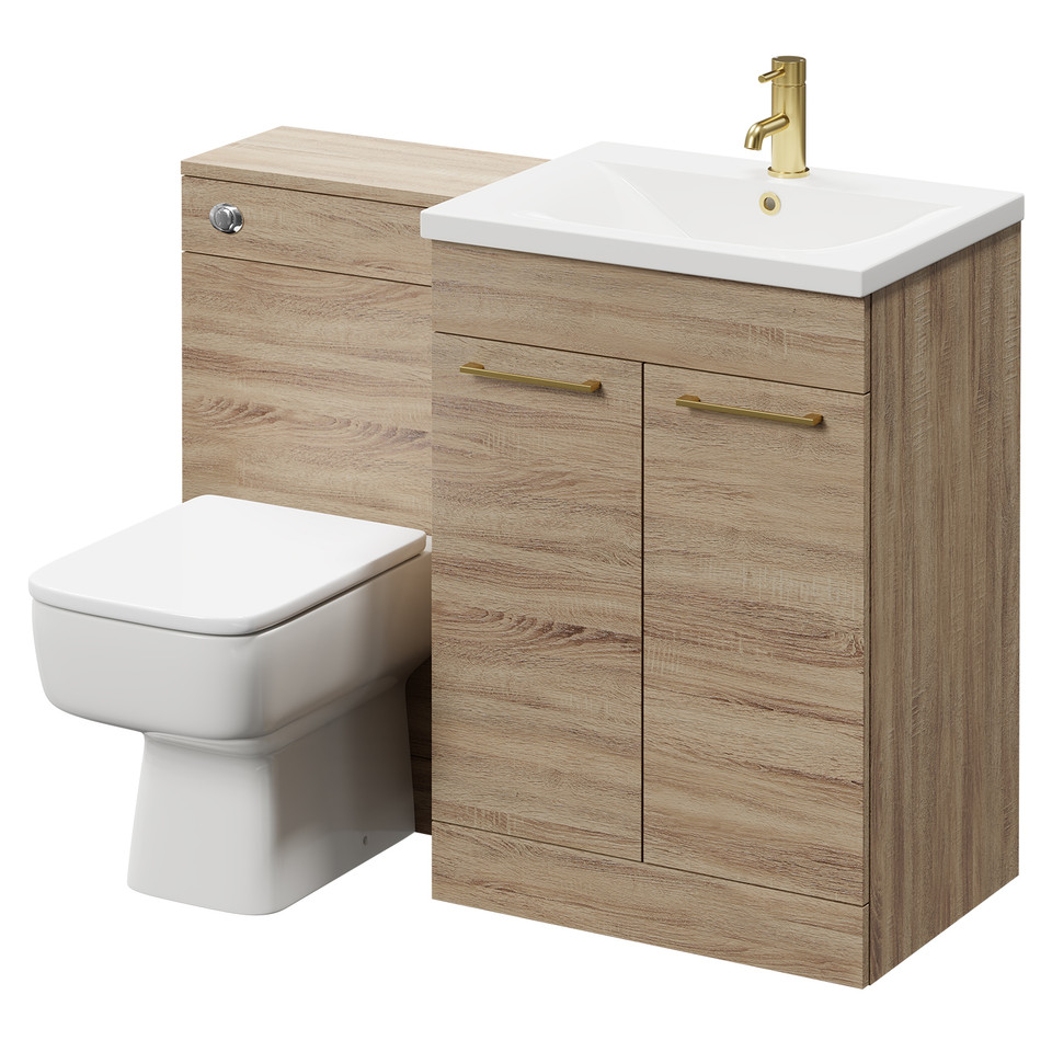 Napoli Tobacco Oak 1100mm Vanity Unit Toilet Suite with 1 Tap Hole