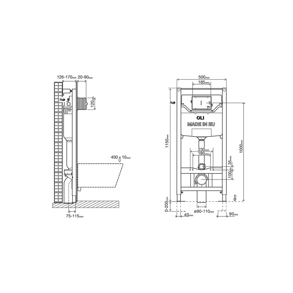 OLI 120 Plus Mechanical Mid Height Concealed Cistern With Wall Frame oli-120-plus-mechanical-mid-height-concealed-cistern-with-wall-frame