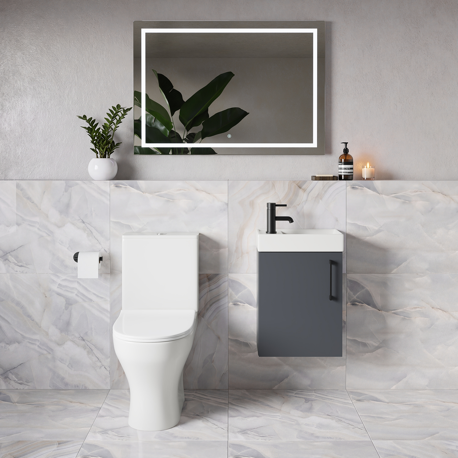 Napoli Cube Single Door Wall Mounted Vanity Unit and Jubilee Toilet Suite with Align Basin