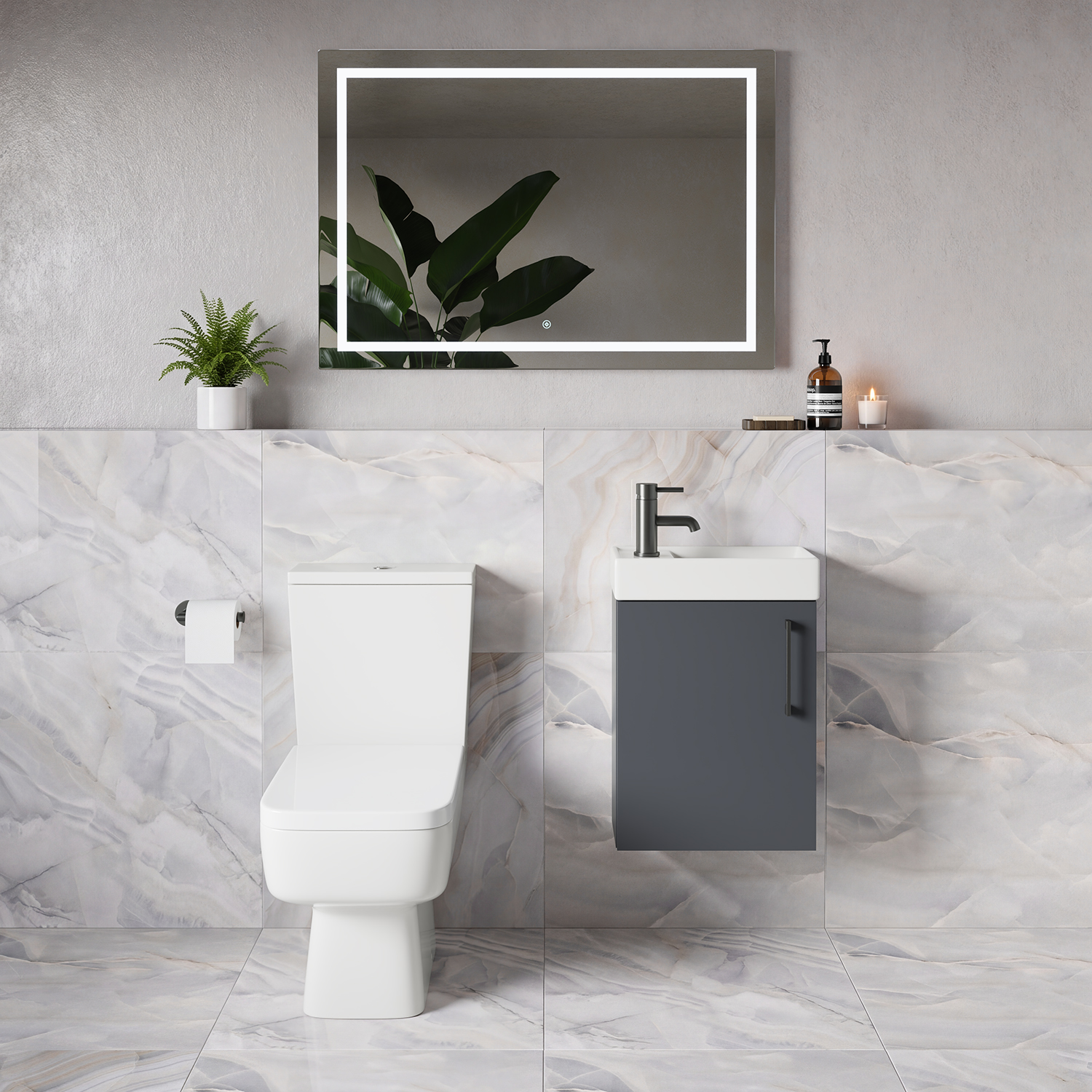 Napoli Cube Single Door Wall Mounted Vanity Unit and Toilet Suite with Align Basin