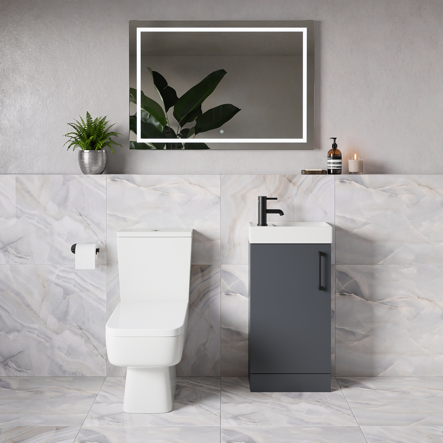 Napoli Cube Single Door Vanity Unit and Toilet Suite with Align Basin