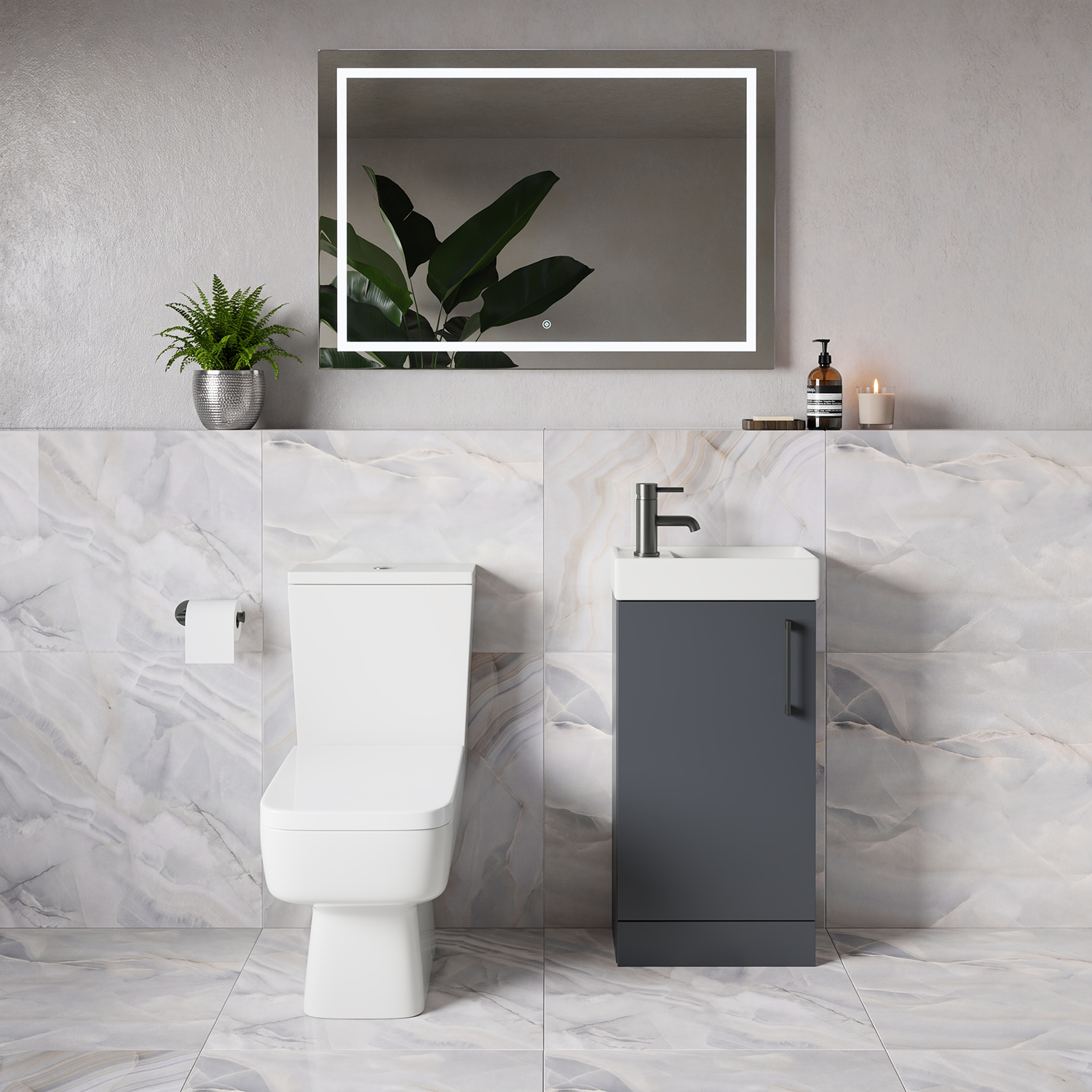 Napoli Cube Single Door Vanity Unit and Toilet Suite with Align Basin