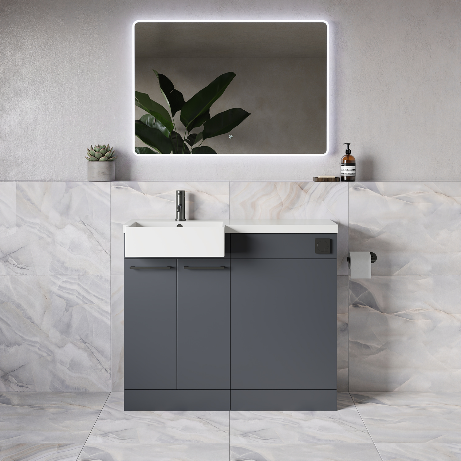 Napoli 250 2 Door Vanity Unit Toilet Suite with Left Hand Square Rico Semi Recessed Basin