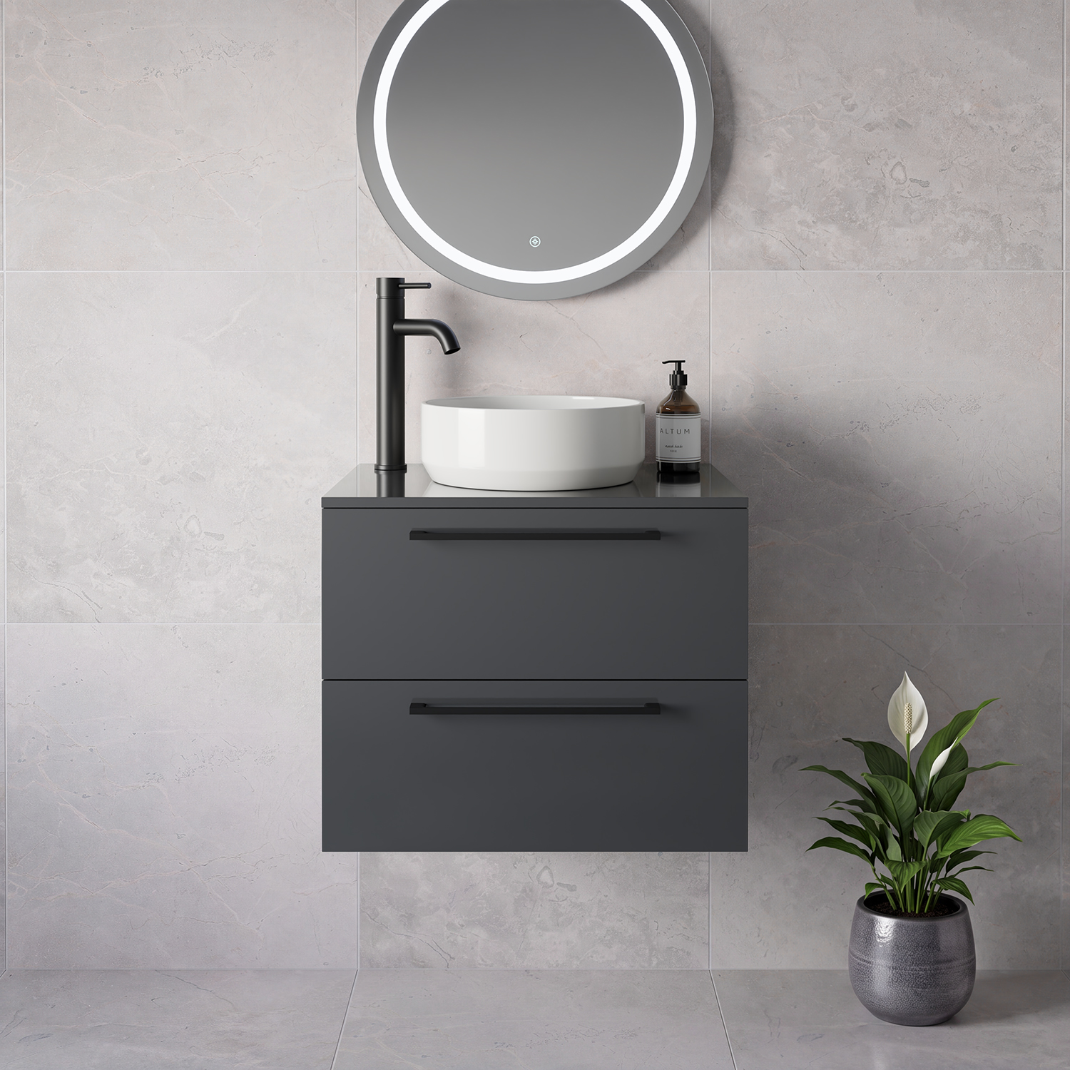Napoli 460 Wall Mounted 2 Drawer Vanity Unit for Countertop Basins