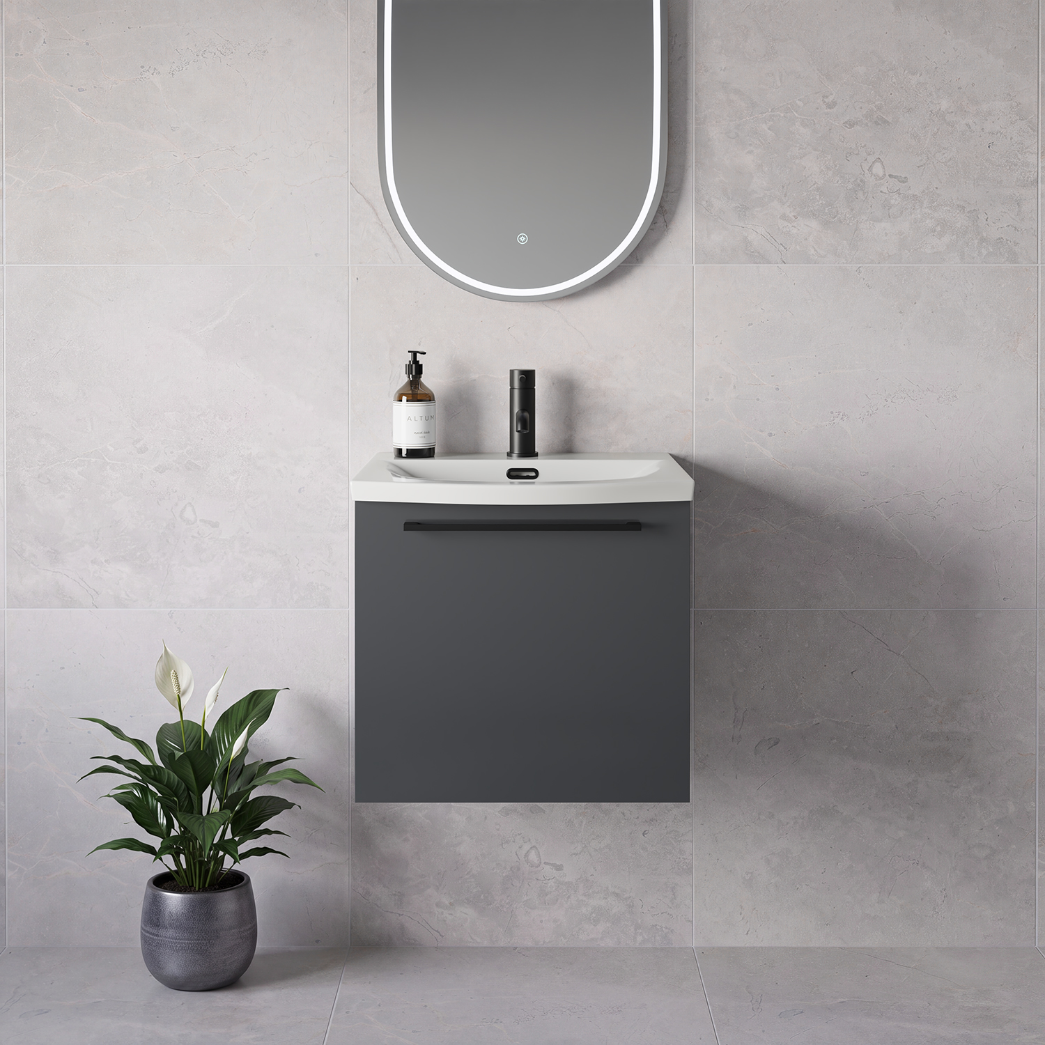 Napoli 390 Wall Mounted Single Drawer Vanity Unit with Arc Basin