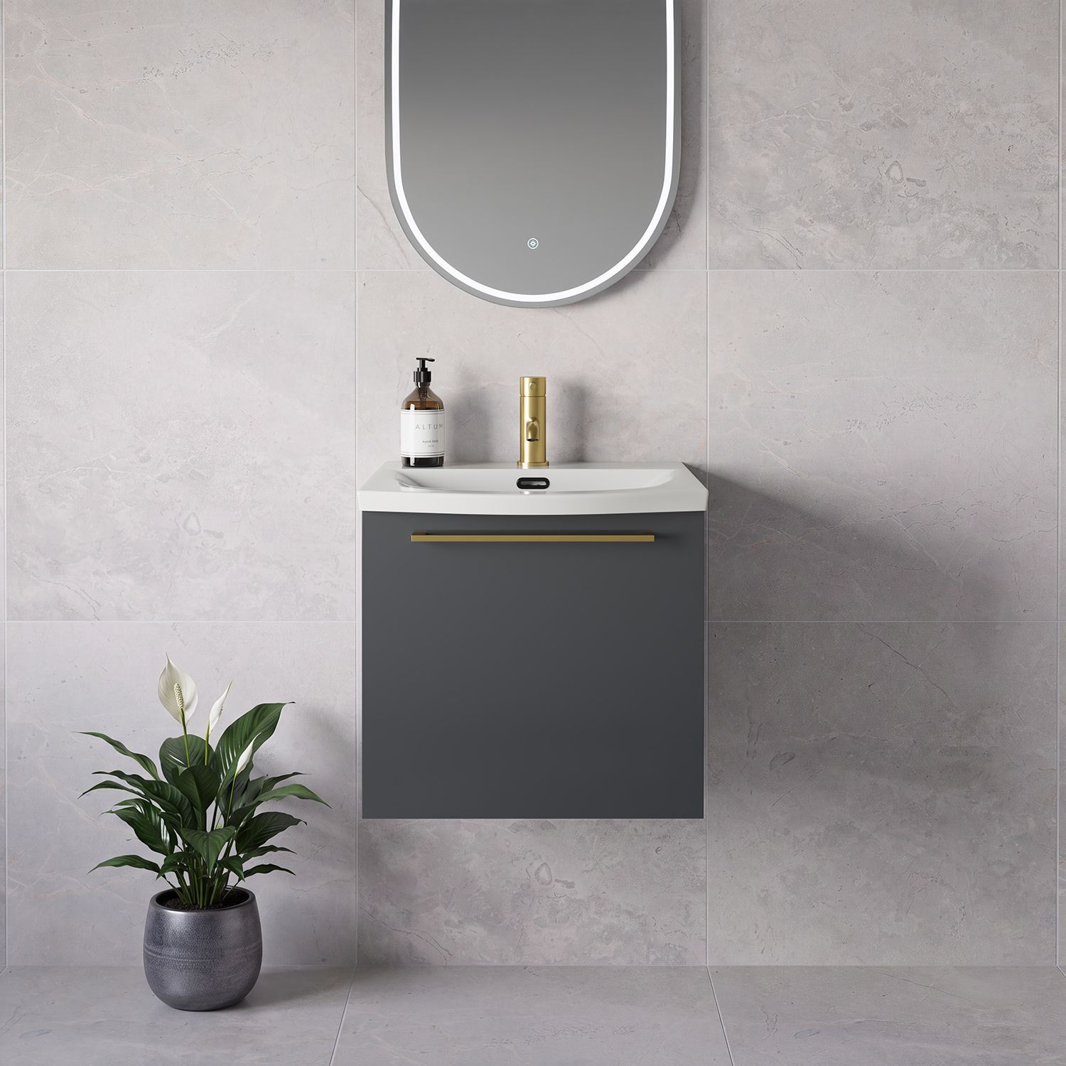 Napoli 390 Wall Mounted Single Drawer Vanity Unit with Arc Basin