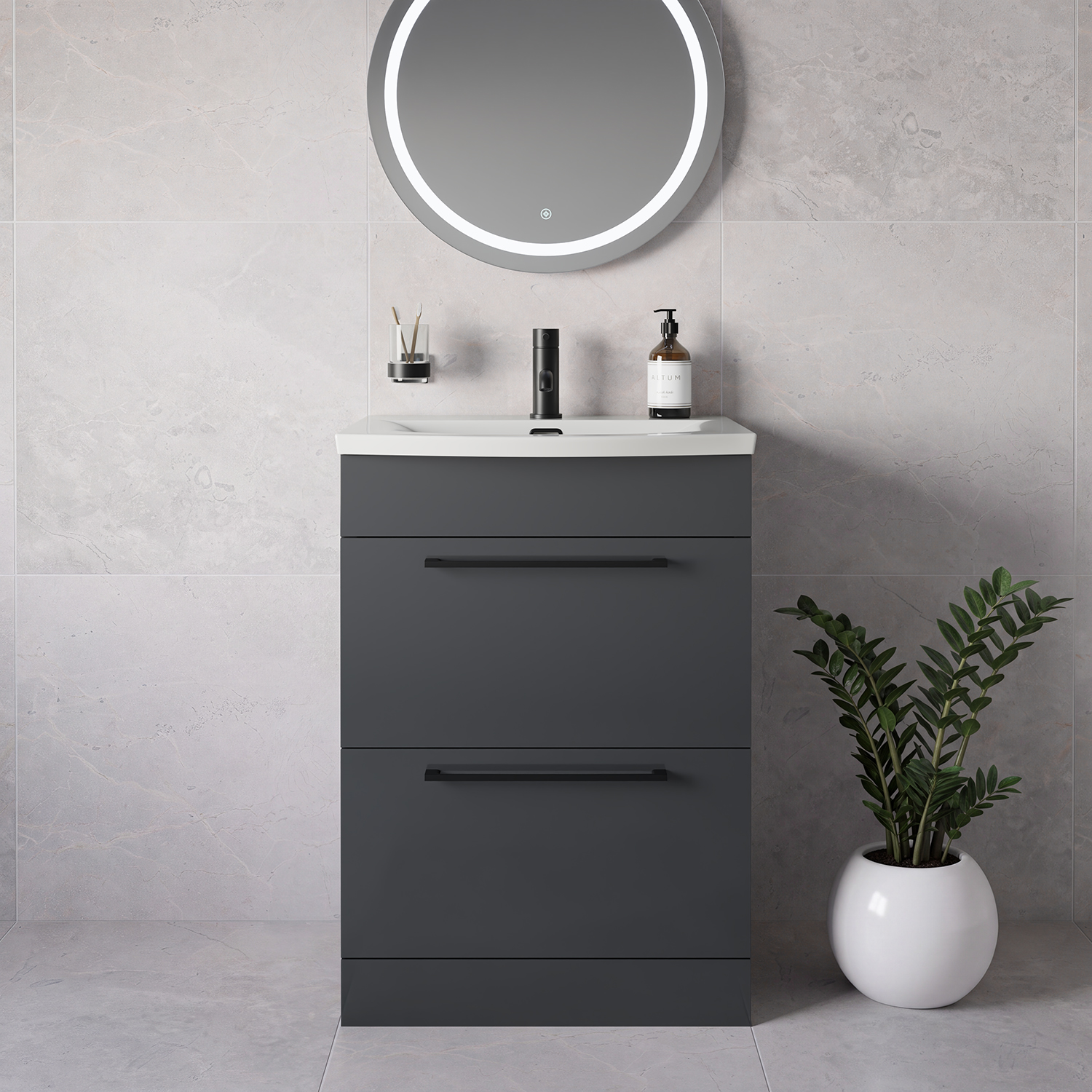 Napoli 390 2 Drawer Vanity Unit with Arc Basin