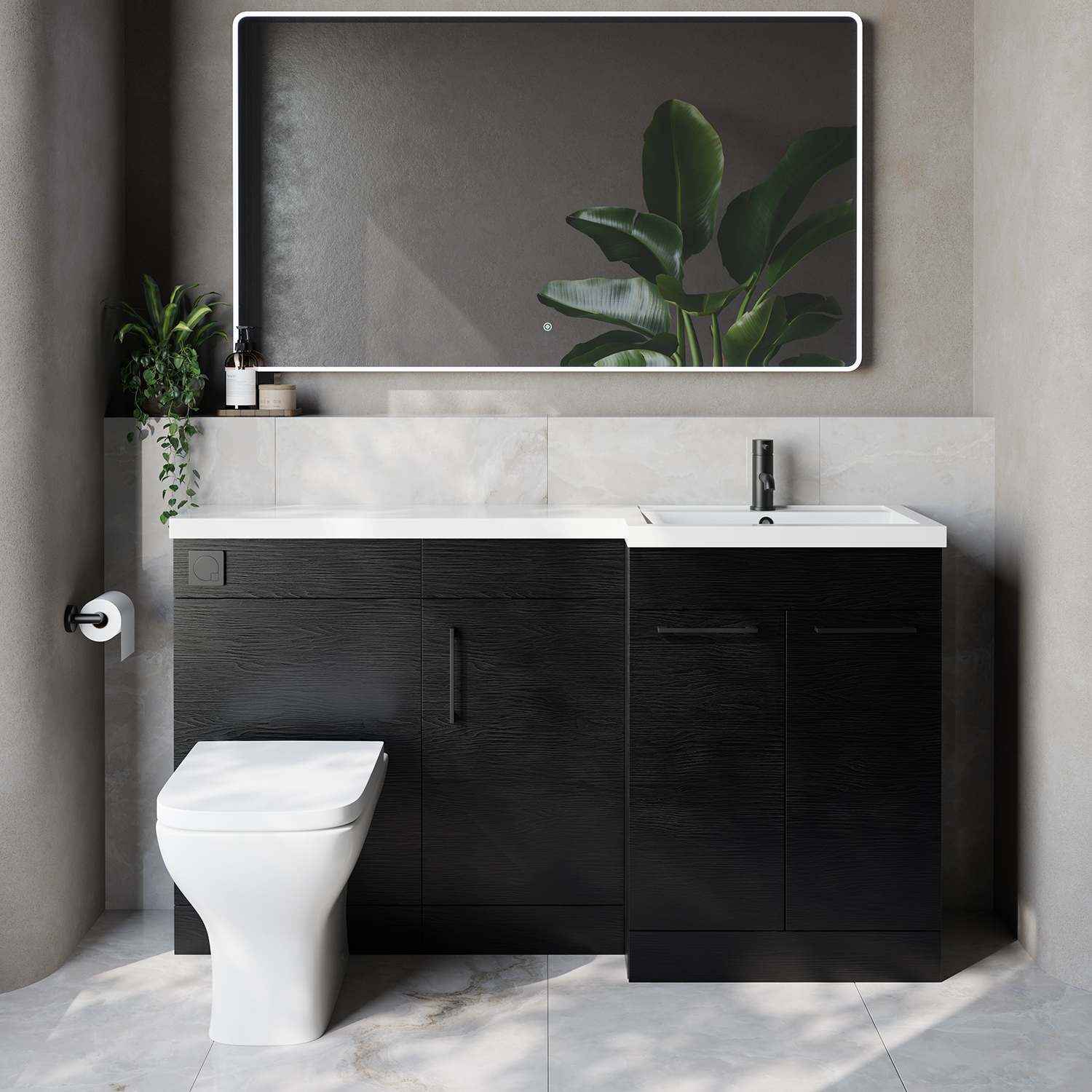 Napoli 390 3 Door Vanity Unit Toilet Suite with Right Hand Square Lucia Basin