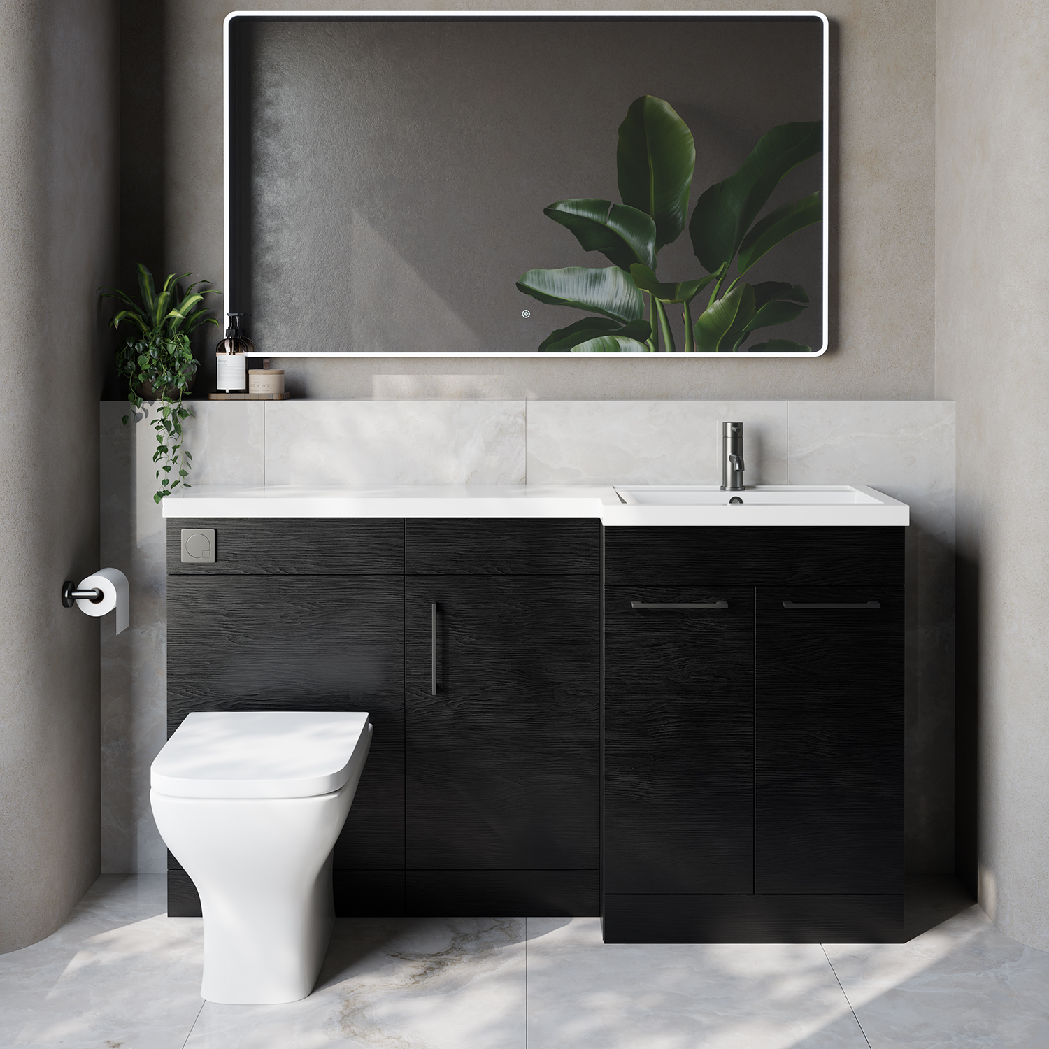 Napoli 390 3 Door Vanity Unit Toilet Suite with Right Hand Square Lucia Basin