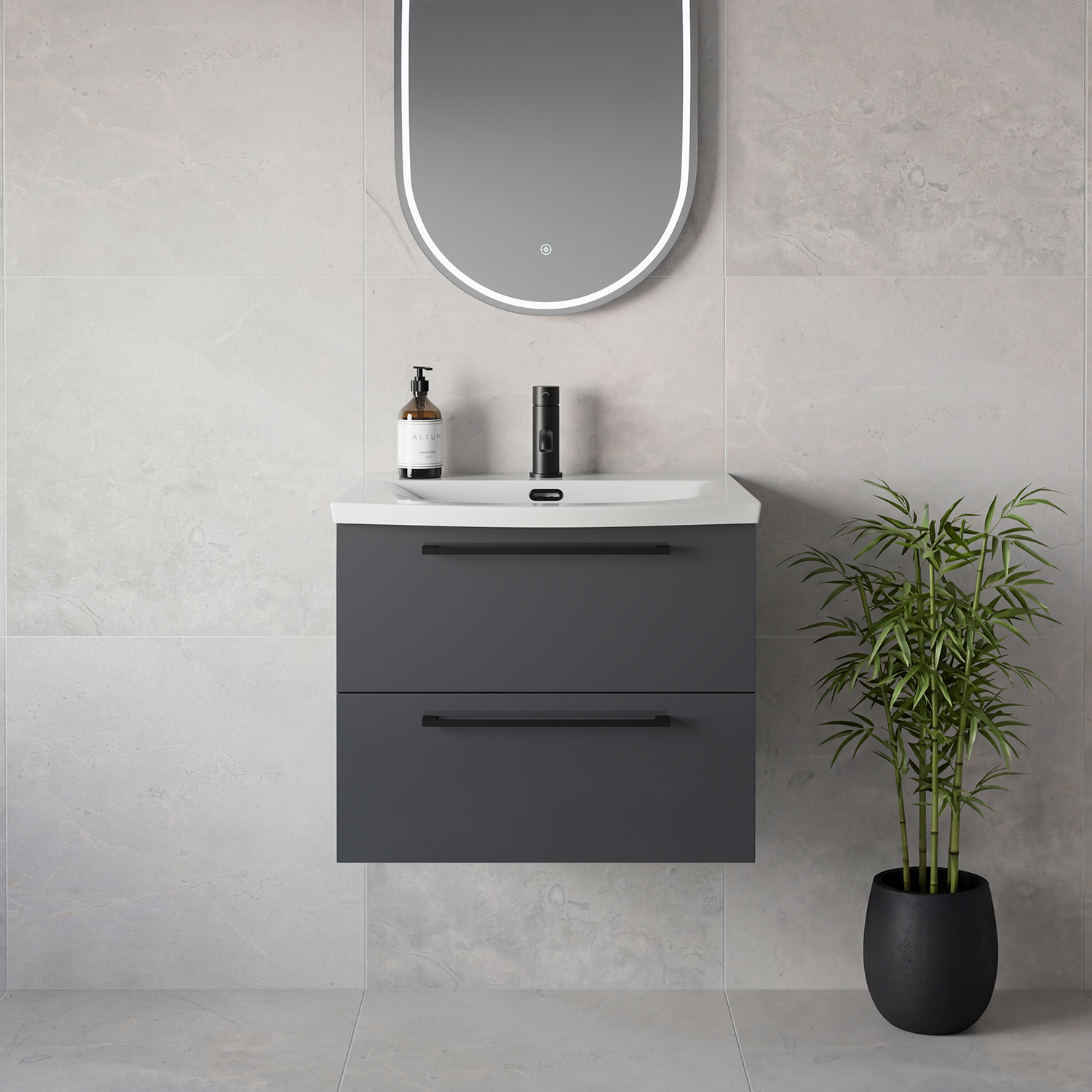 Napoli 390 Wall Mounted 2 Drawer Vanity Unit with Arc Basin