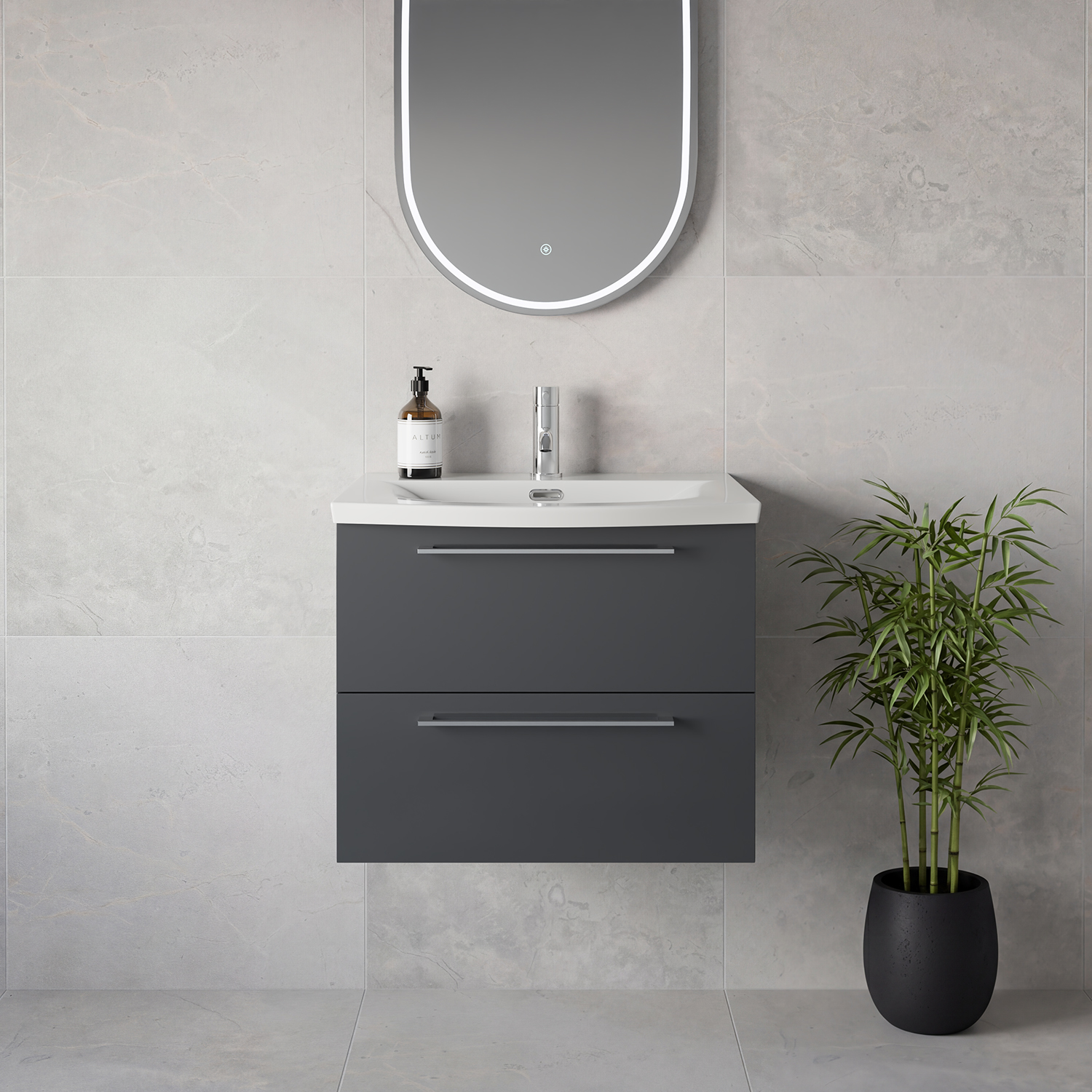 Napoli 390 Wall Mounted 2 Drawer Vanity Unit with Arc Basin