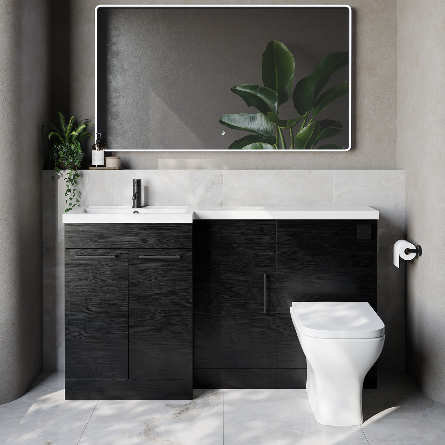 Napoli 390 3 Door Vanity Unit Toilet Suite with Left Hand Square Lucia Basin
