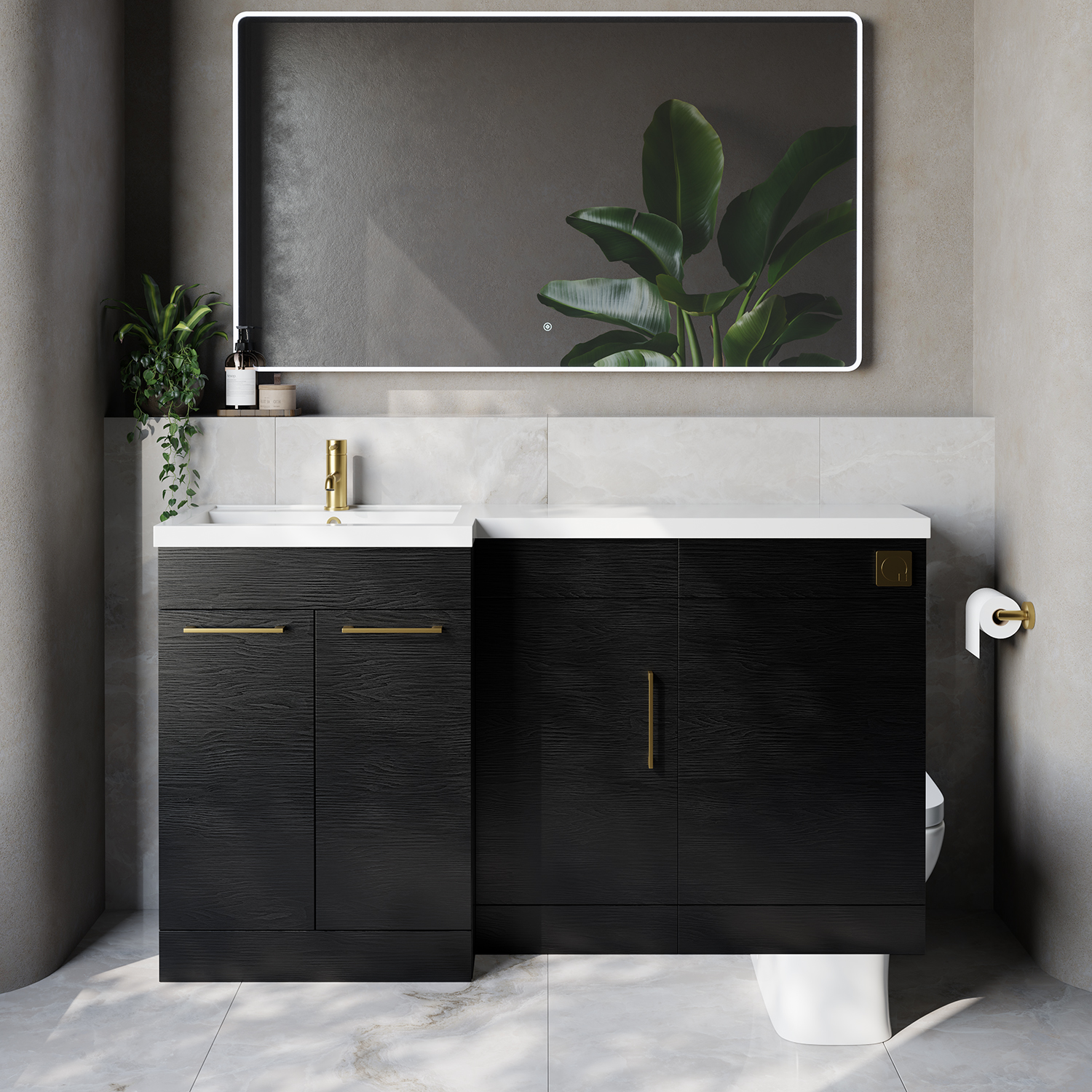 Napoli 390 3 Door Vanity Unit Toilet Suite with Left Hand Square Lucia Basin