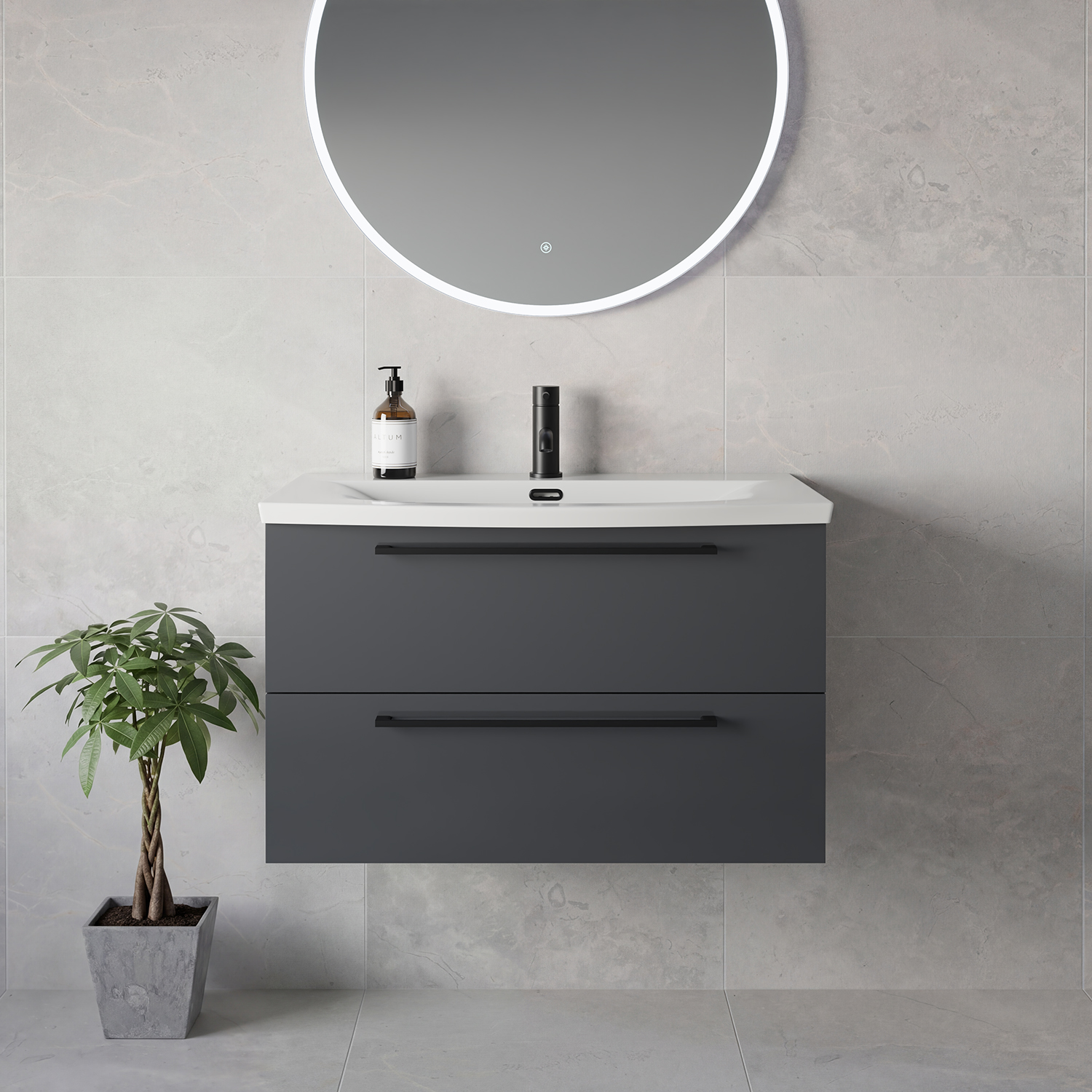 Napoli 390 Wall Mounted 2 Drawer Vanity Unit with Arc Basin