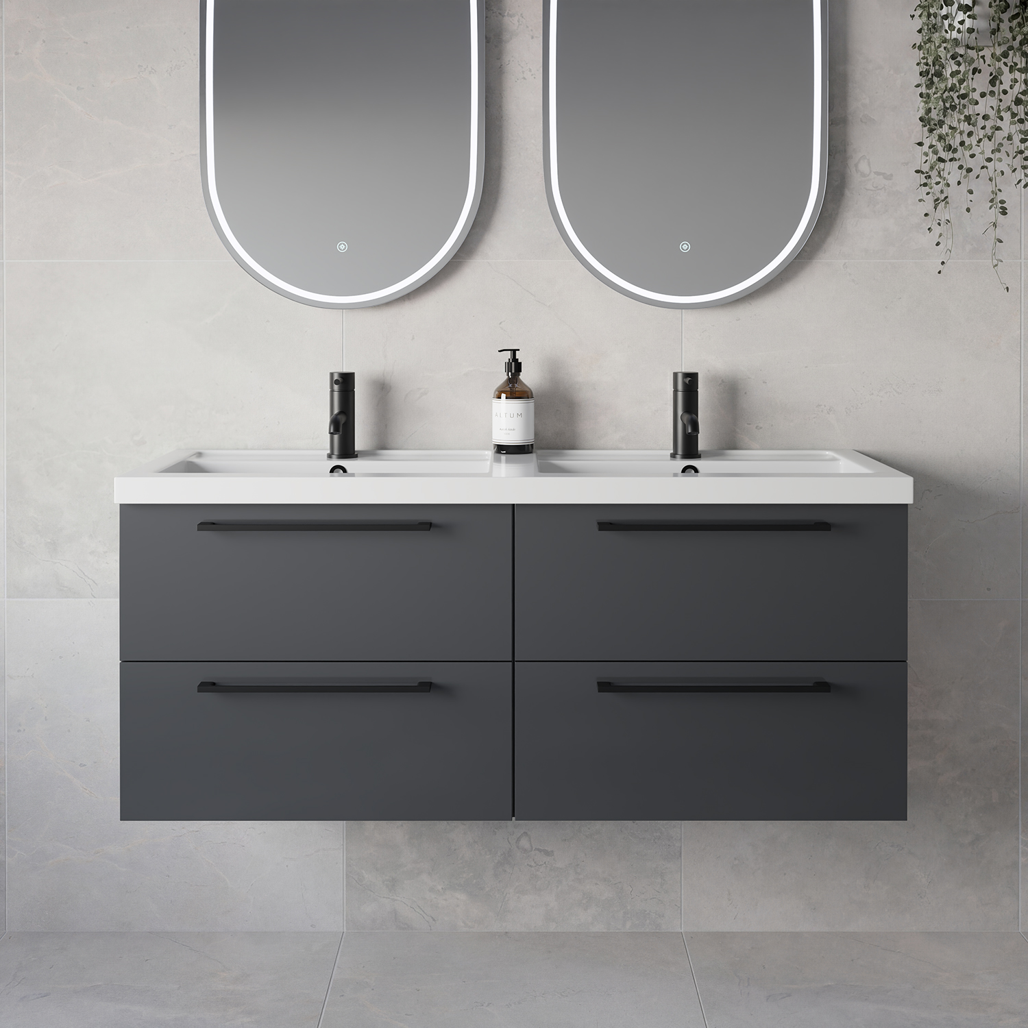 Napoli 390 Wall Mounted 4 Drawer Vanity Unit with Double Lucia Basins