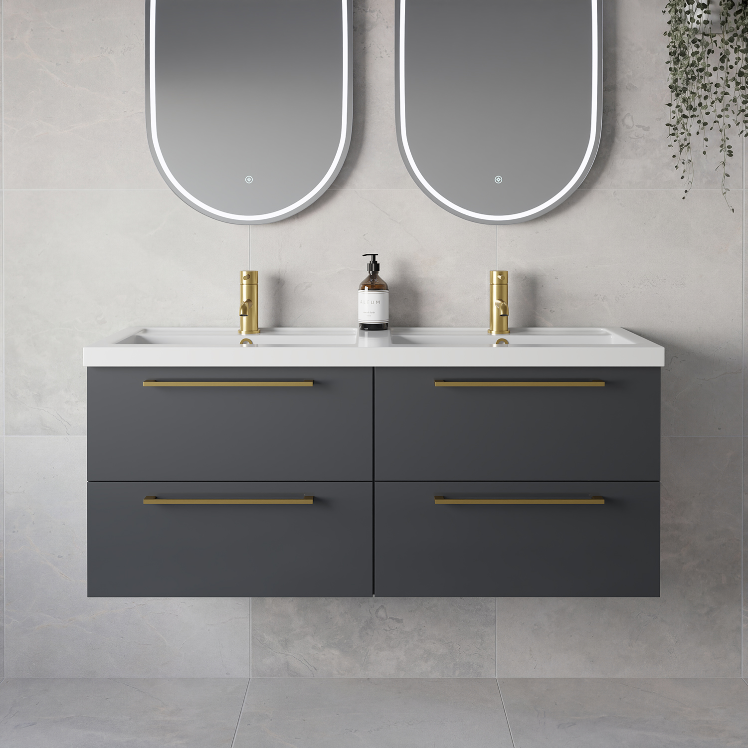 Napoli 390 Wall Mounted 4 Drawer Vanity Unit with Double Lucia Basins