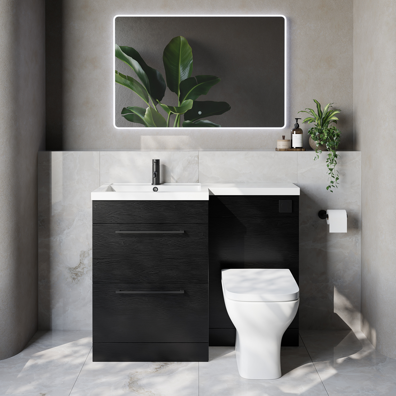 Napoli 460 2 Drawer Vanity Unit Toilet Suite with Left Hand Square Lucia Basin