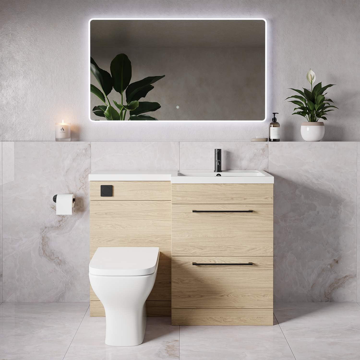 Napoli 390 2 Drawer Vanity Unit Toilet Suite with Square Right Hand Lucia Basin