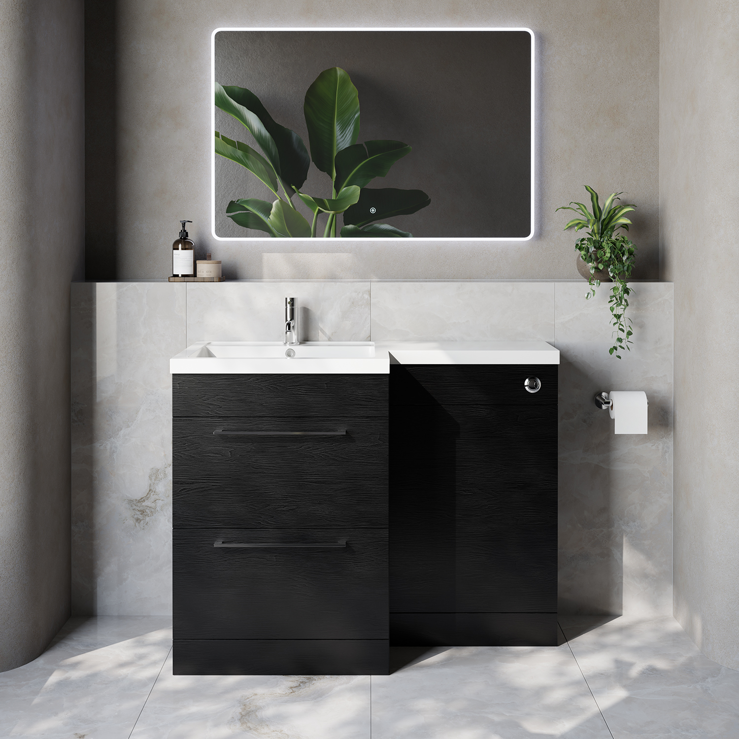 Napoli 460 2 Drawer Vanity Unit Toilet Suite with Left Hand Square Lucia Basin