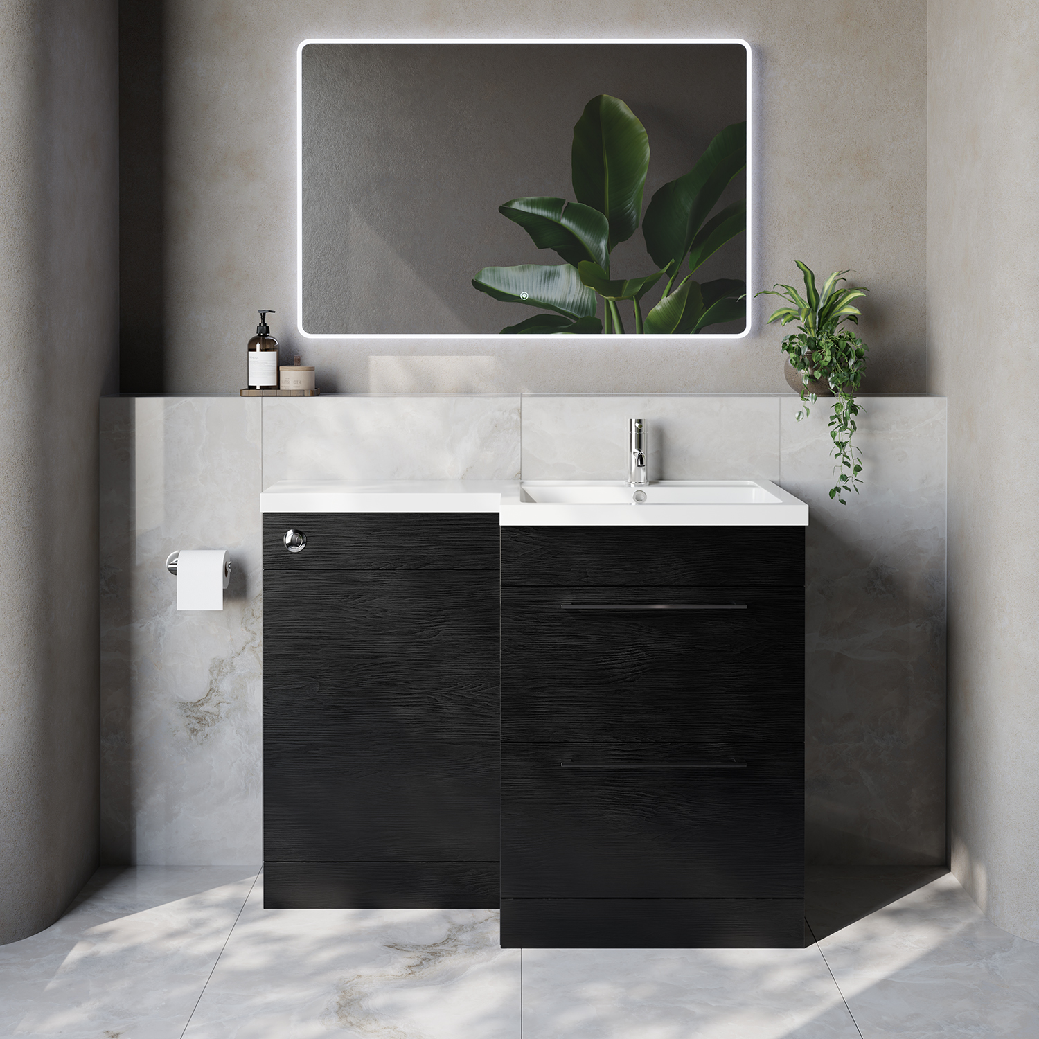 Napoli 460 2 Drawer Vanity Unit Toilet Suite with Right Hand Square Lucia Basin