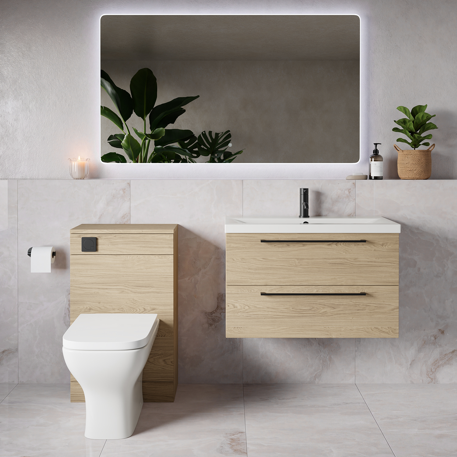 Napoli 390 Wall Mounted 2 Drawer Vanity Unit and Toilet Suite with Glide Basin