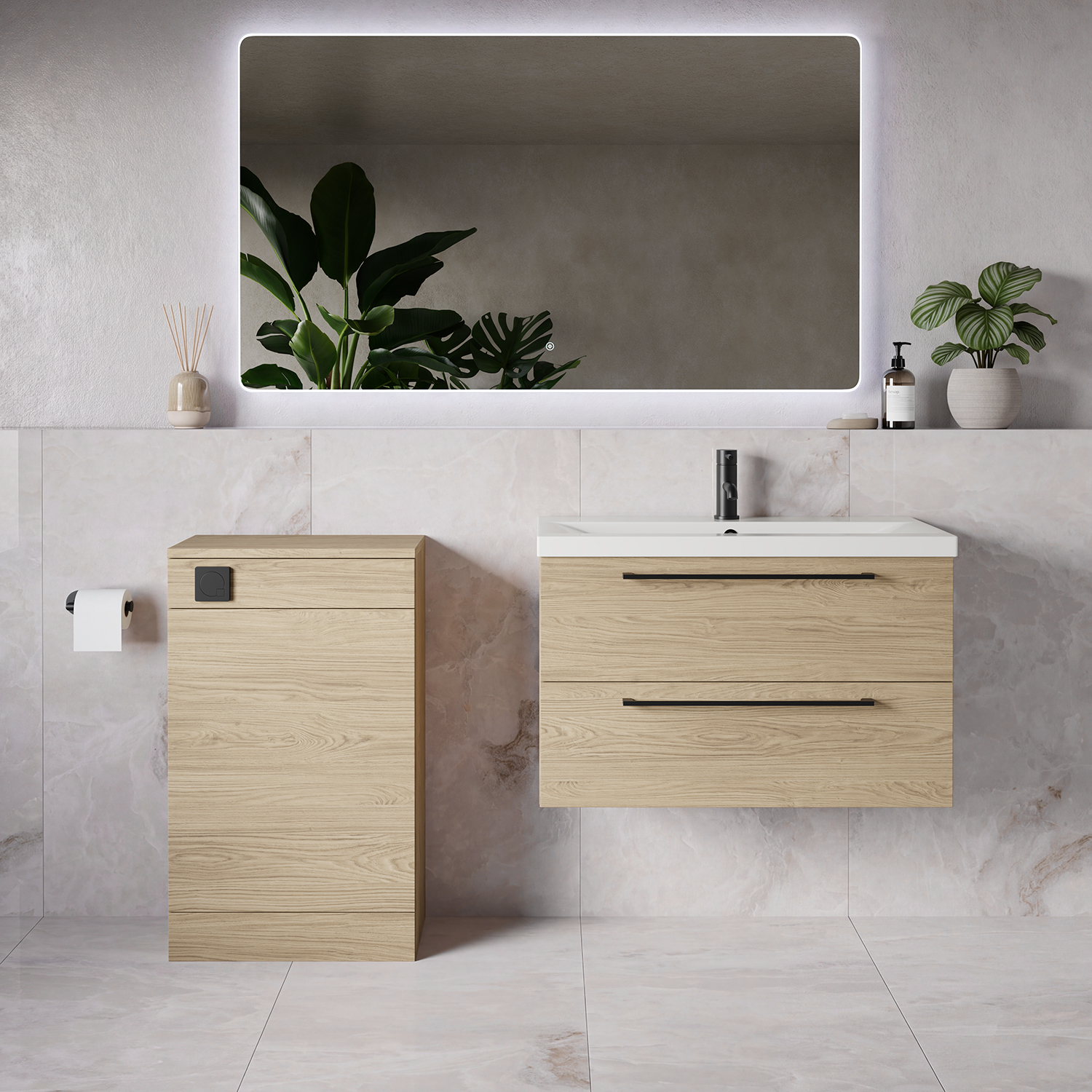 Napoli 390 Wall Mounted 2 Drawer Vanity Unit and Toilet Suite with Glide Basin