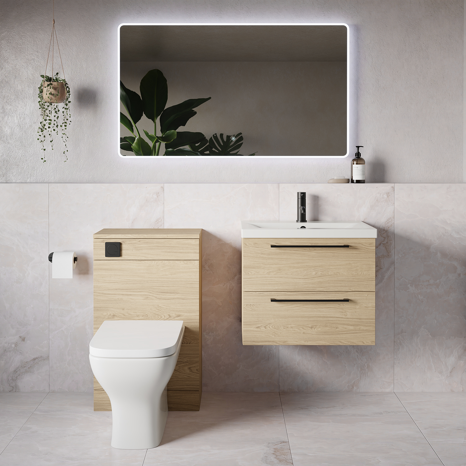 Napoli 390 Wall Mounted 2 Drawer Vanity Unit and Toilet Suite with Glide Basin