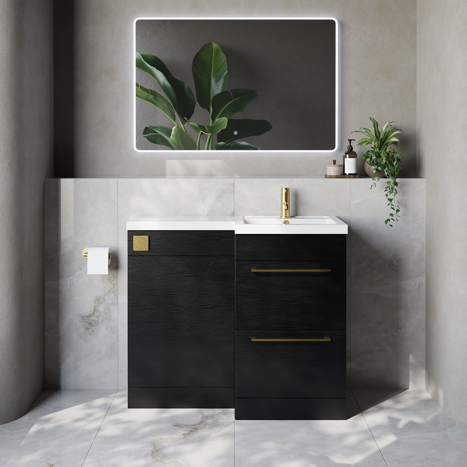 Napoli 390 2 Drawer Vanity Unit Toilet Suite with Right Hand Square Lucia Basin