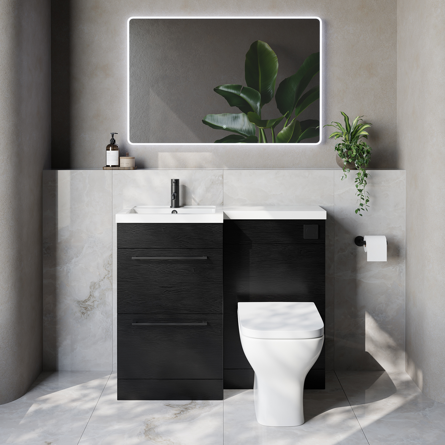 Napoli 390 2 Drawer Vanity Unit Toilet Suite with Left Hand Square Lucia Basin