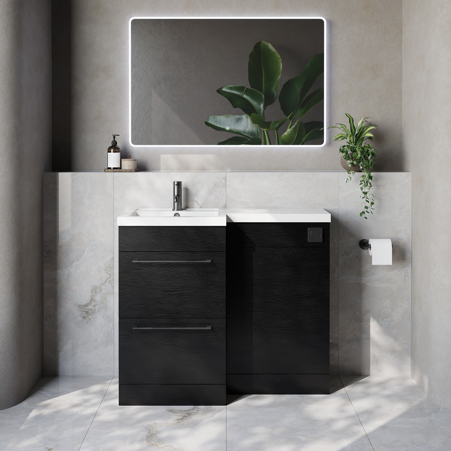 Napoli 390 2 Drawer Vanity Unit Toilet Suite with Left Hand Square Lucia Basin