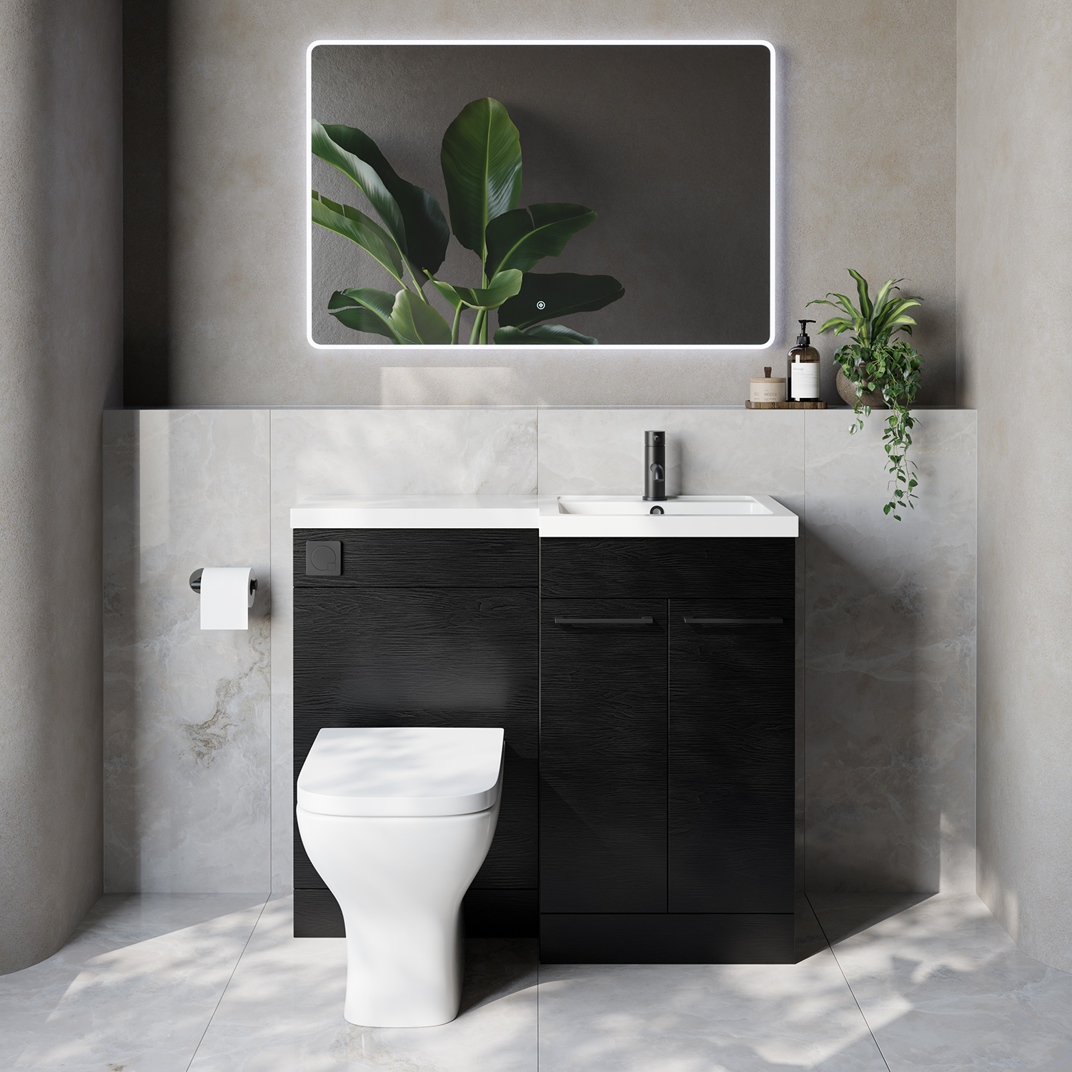 Napoli 390 2 Door Vanity Unit Toilet Suite with Right Hand Square Lucia Basin