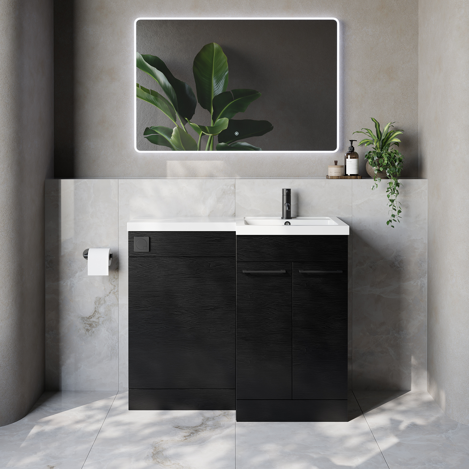 Napoli 390 2 Door Vanity Unit Toilet Suite with Right Hand Square Lucia Basin
