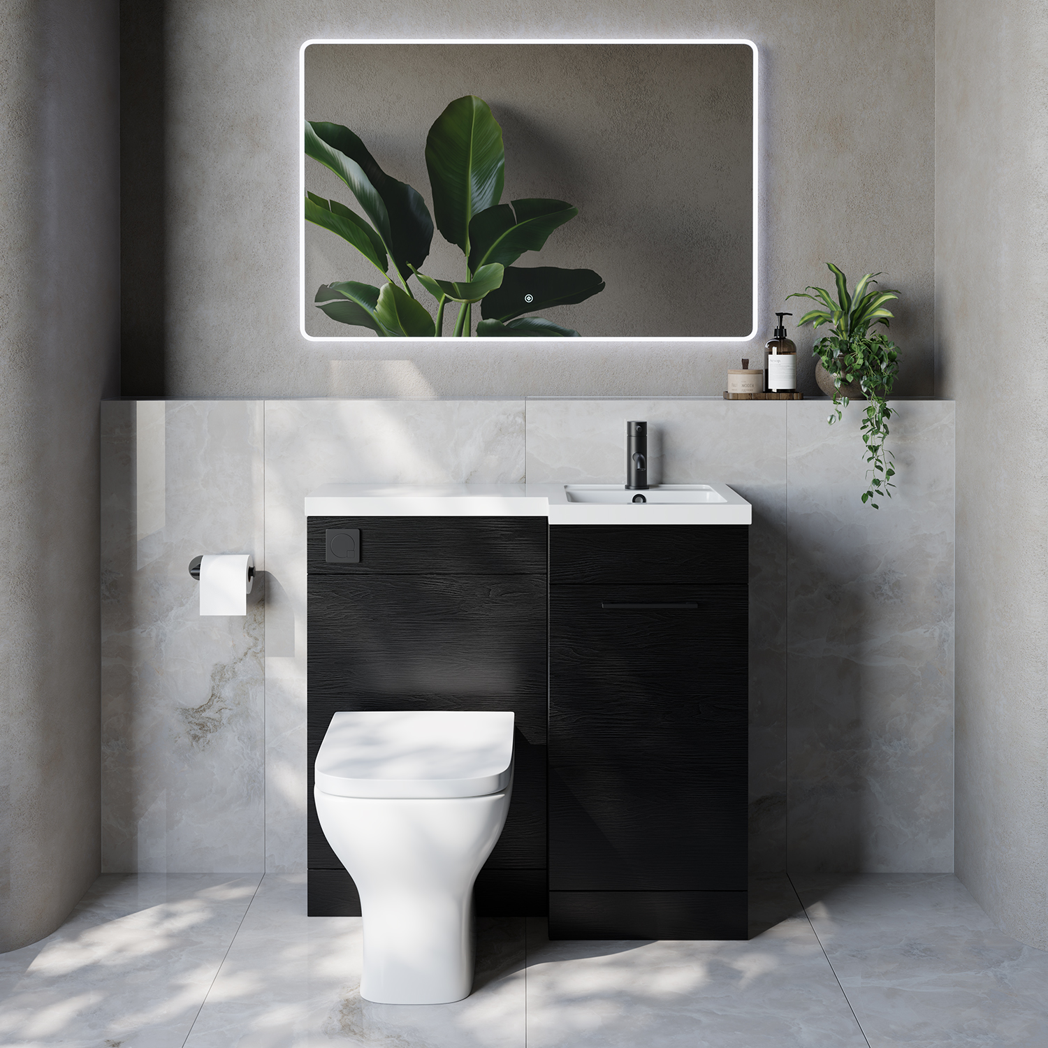 Napoli 390 Single Door Vanity Unit Toilet Suite with Right Hand Square Lucia Basin