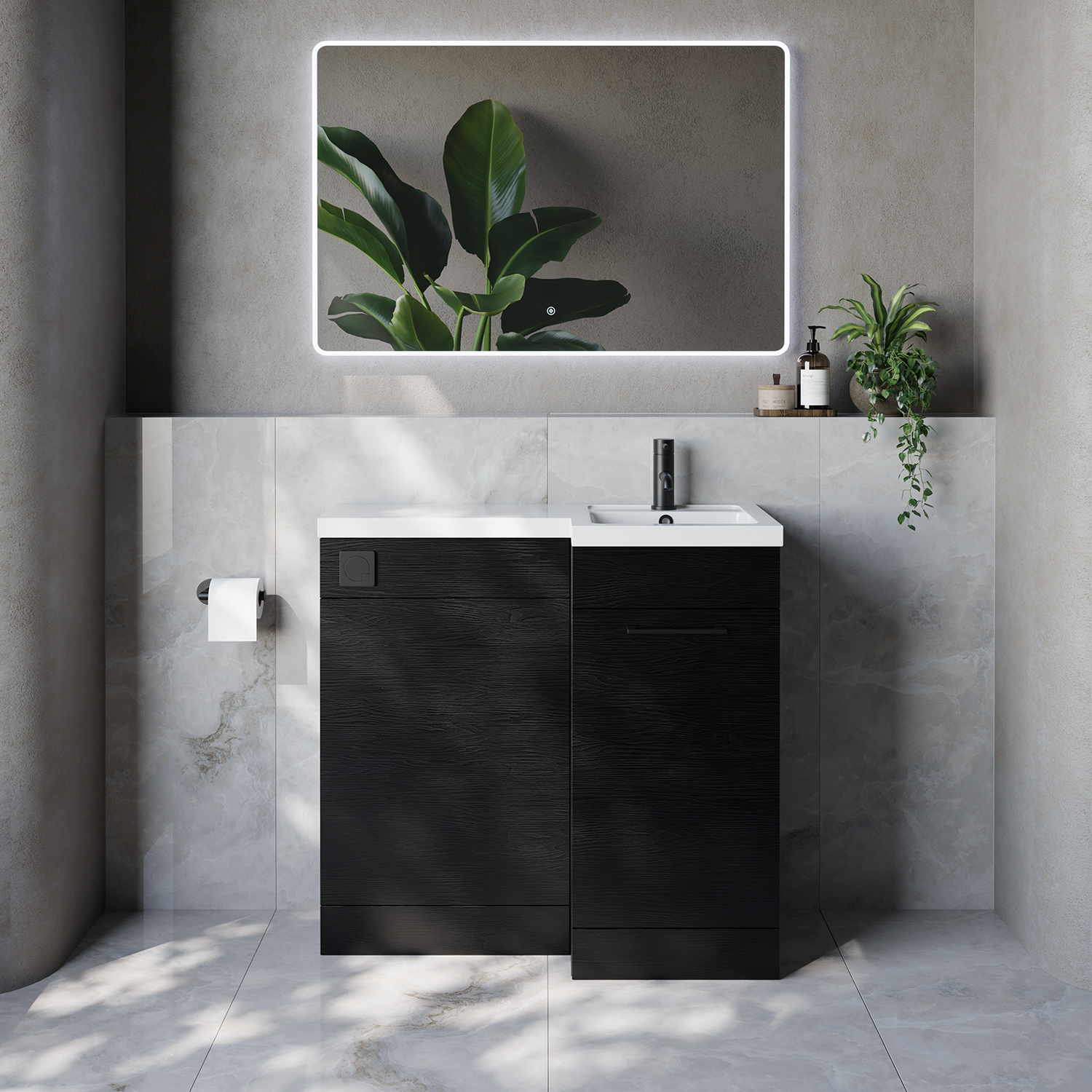 Napoli 390 Single Door Vanity Unit Toilet Suite with Right Hand Square Lucia Basin