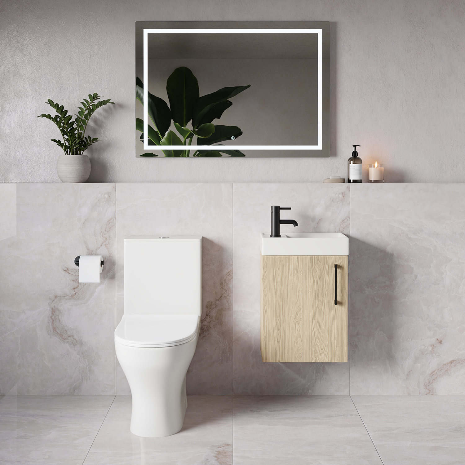 Napoli Cube Single Door Wall Mounted Vanity Unit and Jubilee Toilet Suite with Align Basin
