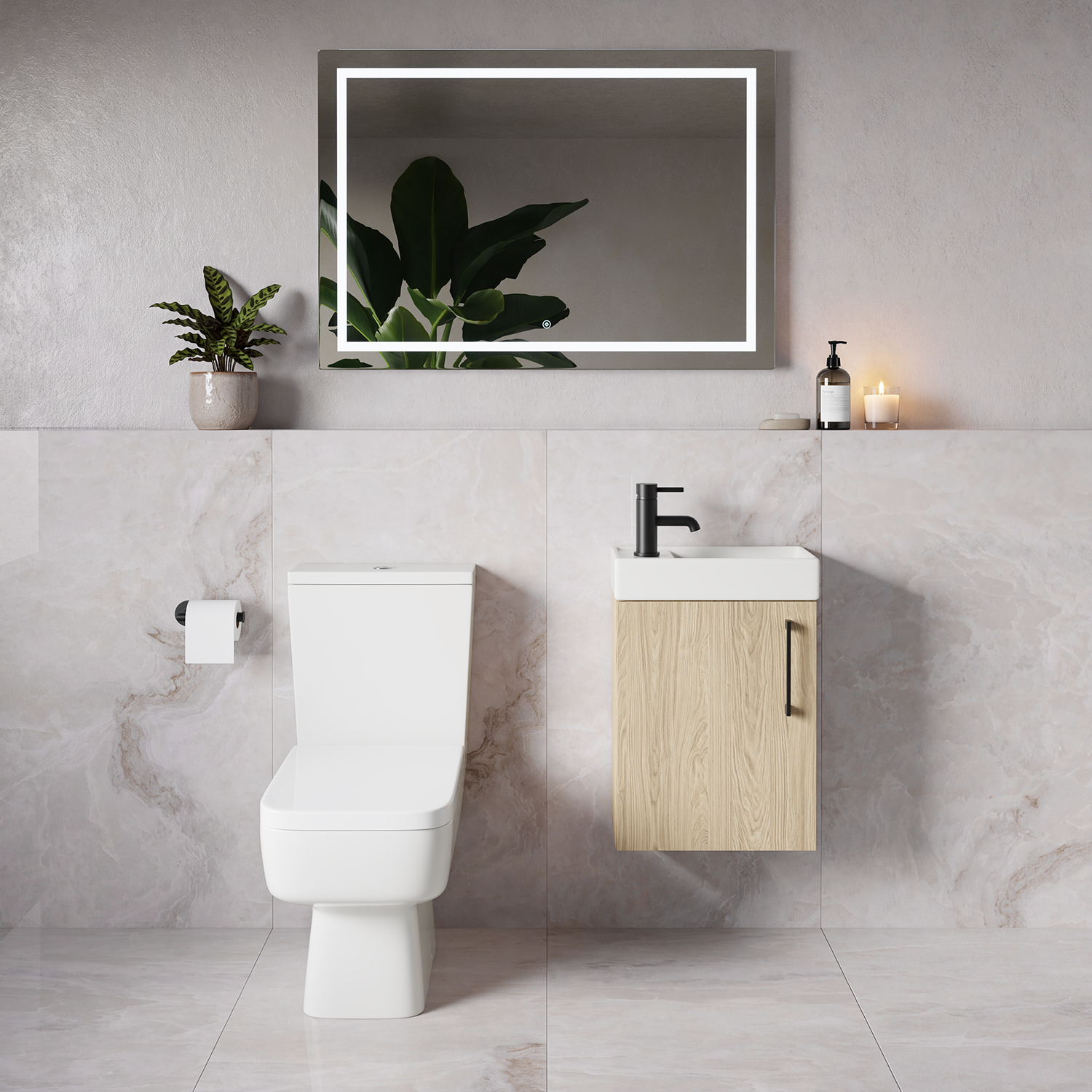 Napoli Cube Single Door Wall Mounted Vanity Unit and Toilet Suite with Align Basin