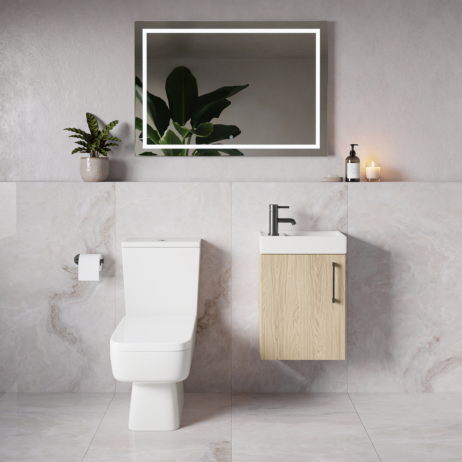 Napoli Cube Single Door Wall Mounted Vanity Unit and Toilet Suite with Align Basin