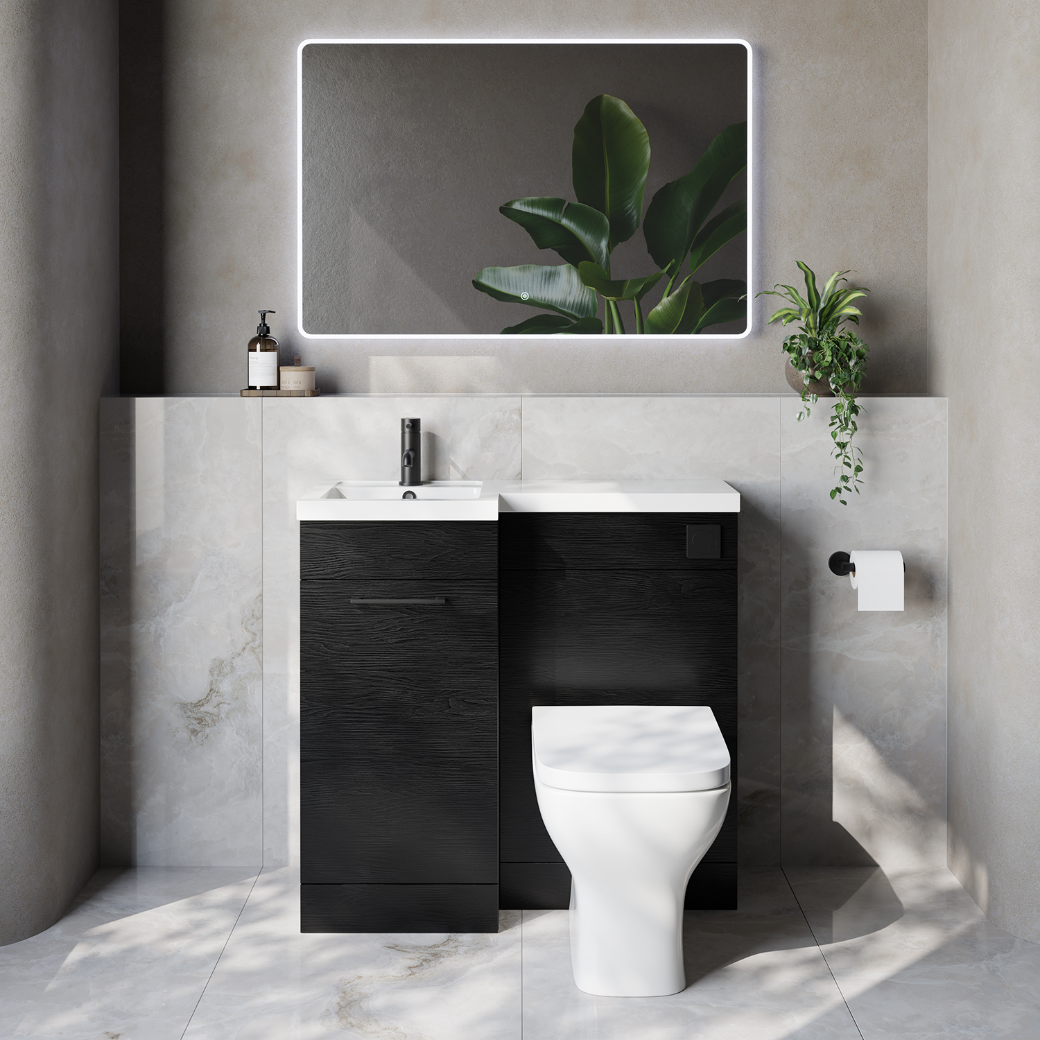 Napoli 390 Single Door Vanity Unit Toilet Suite with Left Hand Square Lucia Basin