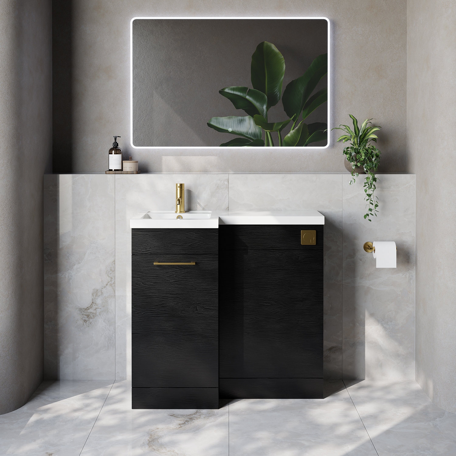 Napoli 390 Single Door Vanity Unit Toilet Suite with Left Hand Square Lucia Basin